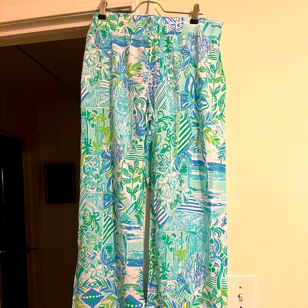 NWT Lilly Pulitzer palazzo pants large beach happy engineered Bal harbor